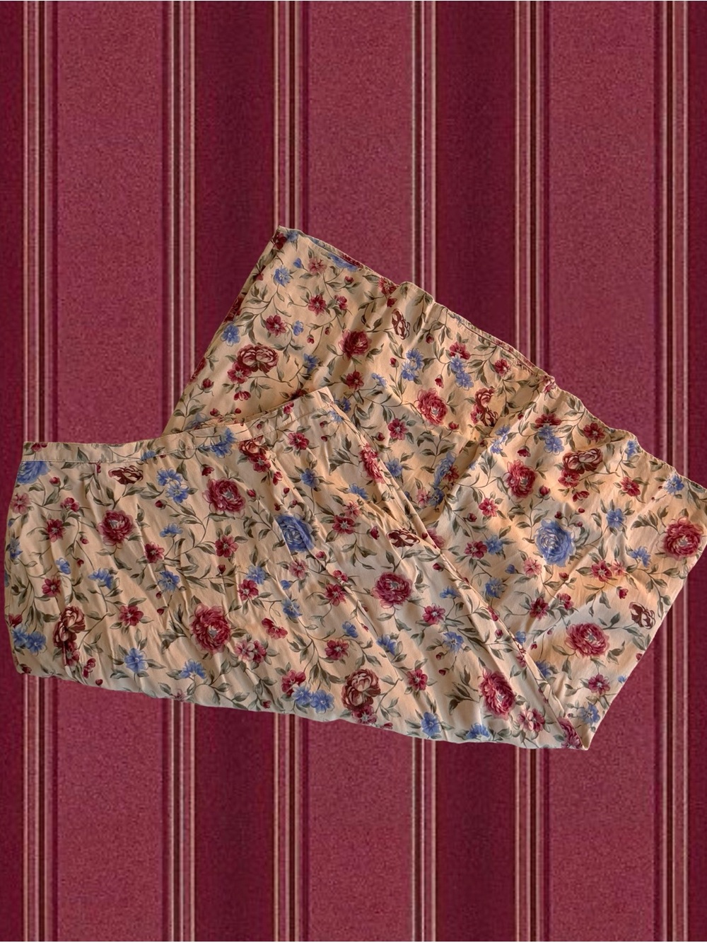 Talbots Beige Floral Maxi Skirt with Red and Blue Blooms